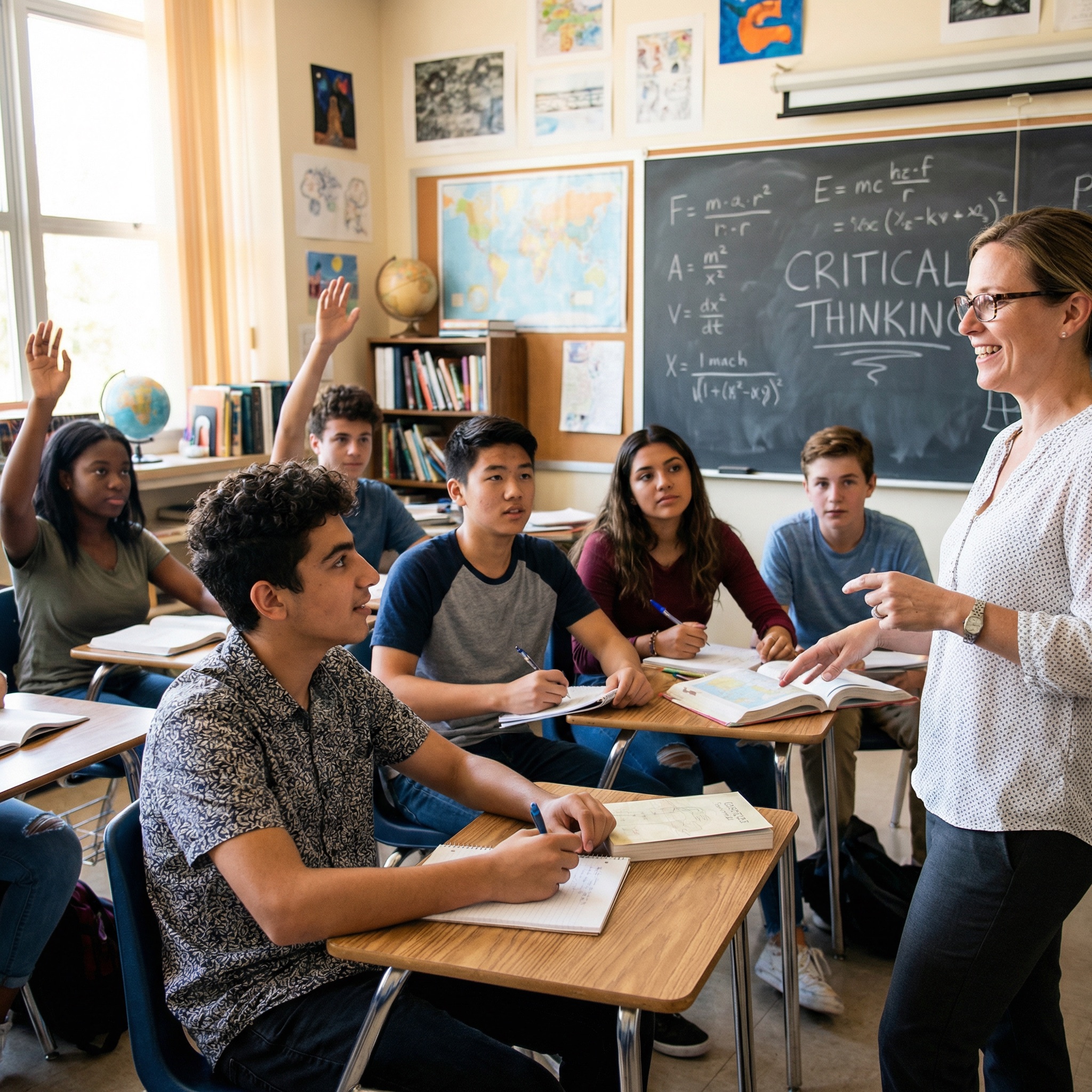 High school students participating in a classroom discussion